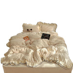 Bedding Set Silky Milk Fiber Double-Layer Lace Edge