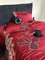 Bedding Set Silky Satin All-Season Rose & Bow Embroidery