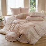 Bedding Set Silky Satin Cherry Embroidery 4-Piece