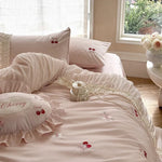 Bedding Set Silky Satin Cherry Embroidery 4-Piece