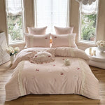 Bedding Set Silky Satin Cherry Embroidery 4-Piece