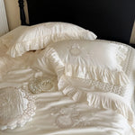 Bedding Set Silky Satin Floral Embroidery 4-Piece