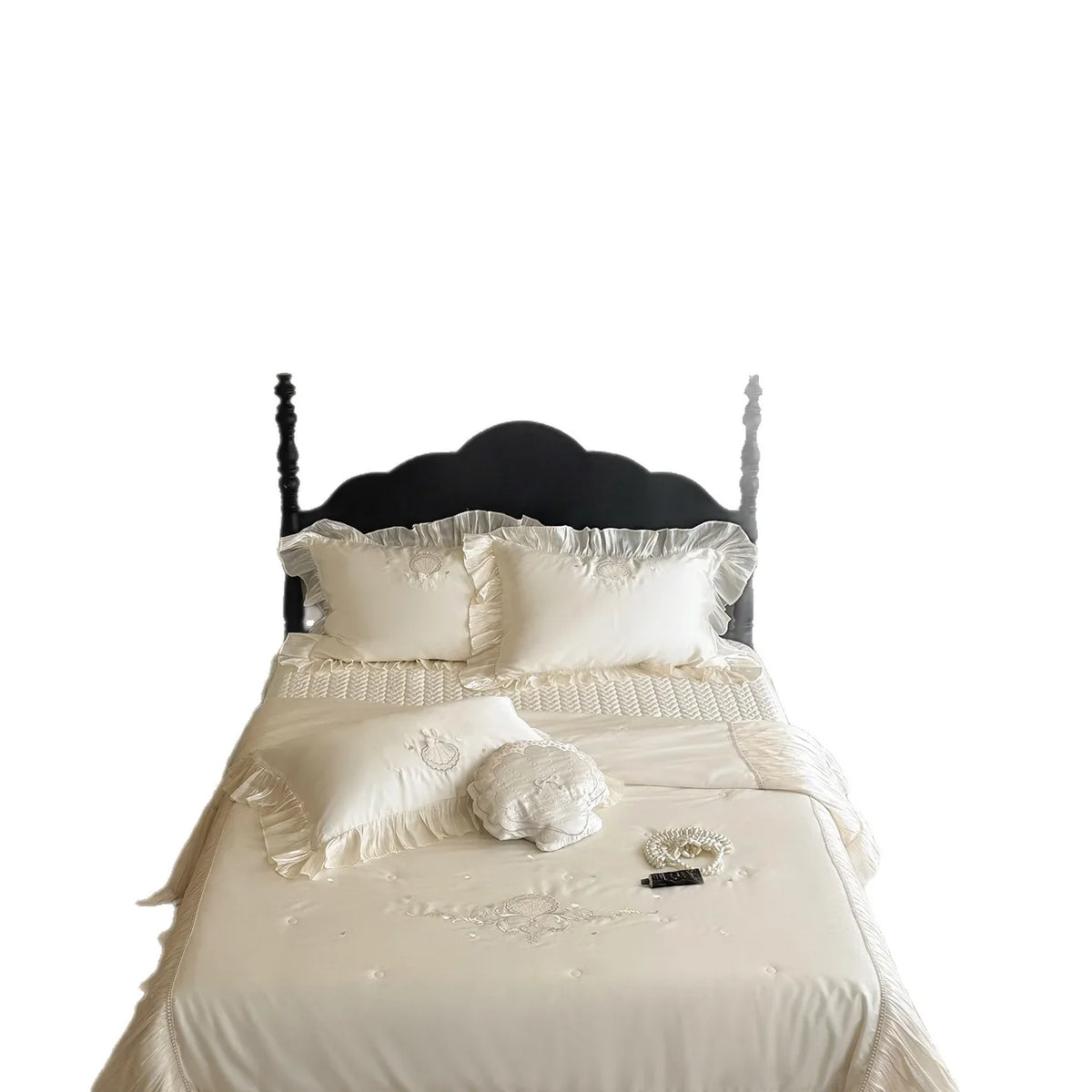 Bedding Set Silky Satin Floral Embroidery 4-Piece