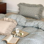 Bedding Set Soft Breathable Cotton Floral Ruffle Concealed Zipper
