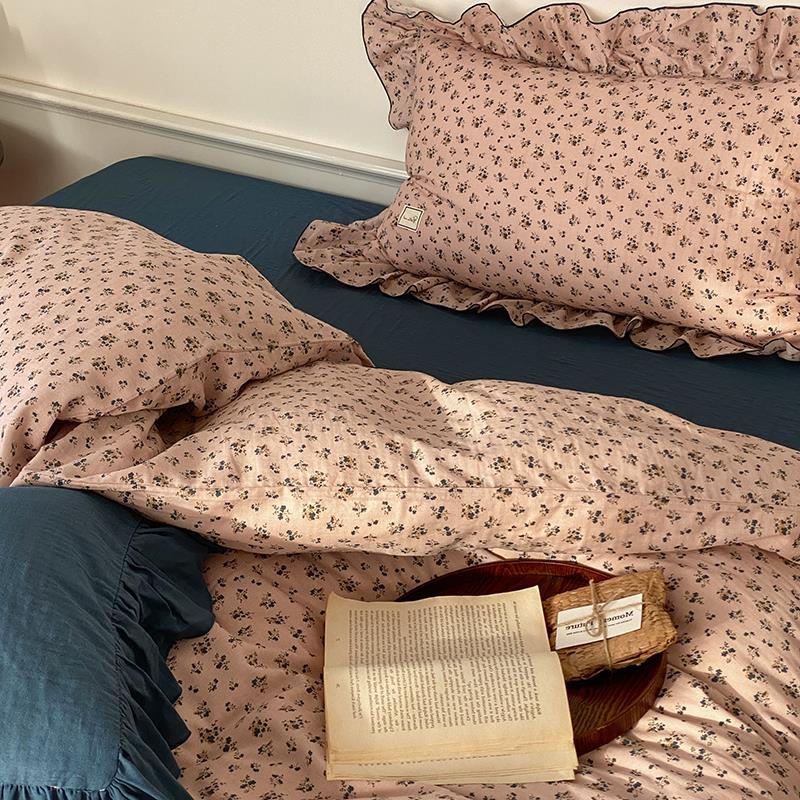 Bedding Set Soft Breathable Cotton Floral Ruffle Concealed Zipper