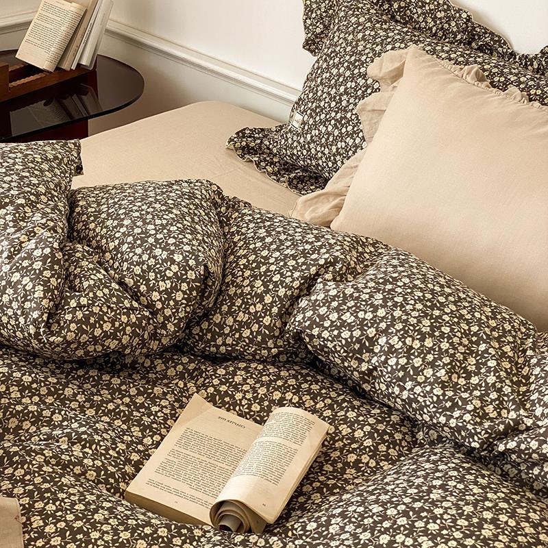 Bedding Set Soft Breathable Cotton Floral Ruffle Concealed Zipper