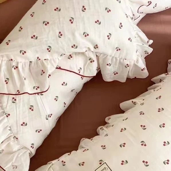 Bedding Set Soft Breathable Cotton Floral Ruffle Concealed Zipper