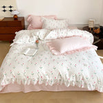 Bedding Set Soft Breathable Cotton Floral Ruffle Concealed Zipper