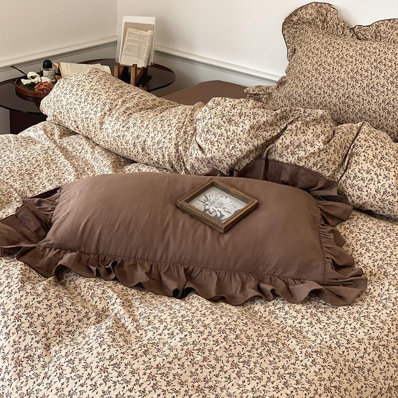 Bedding Set Soft Breathable Cotton Floral Ruffle Concealed Zipper