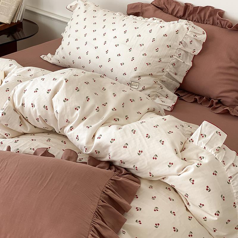 Bedding Set Soft Breathable Cotton Floral Ruffle Concealed Zipper