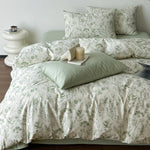 Bedding Set Soft Cotton Satin Botanical Sketch 4-Piece