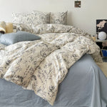 Bedding Set Soft Cotton Satin Botanical Sketch 4-Piece