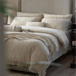 Bedding Set Soft-Washed Linen-Cotton Crochet Edge 4-Piece