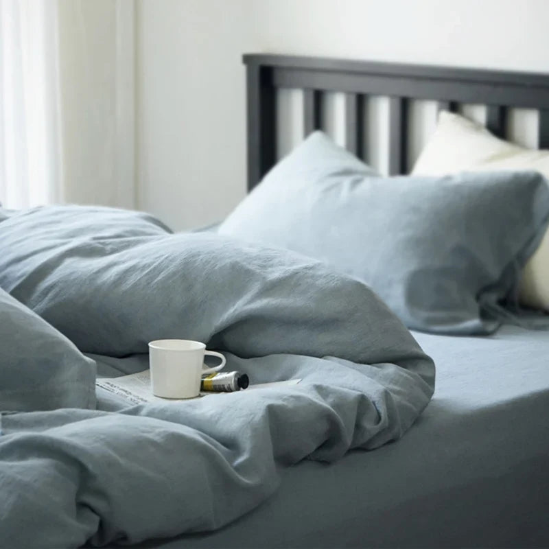 Bedding Set Stonewashed Linen-Cotton Elastic Fitted Sheet
