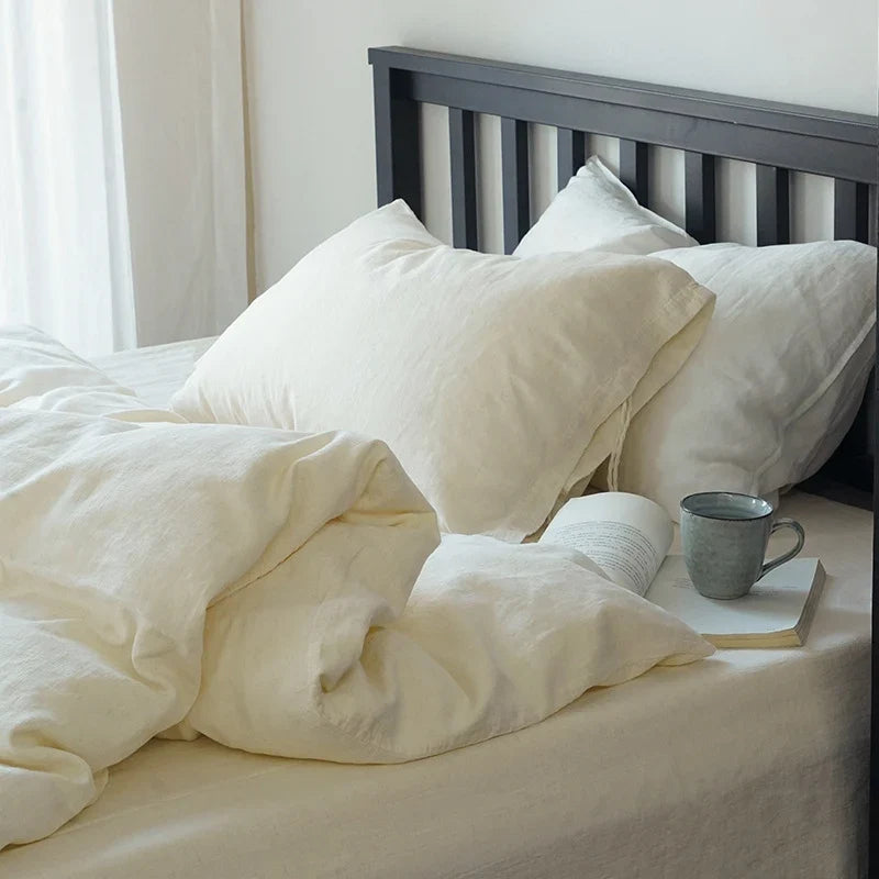 Bedding Set Stonewashed Linen-Cotton Elastic Fitted Sheet