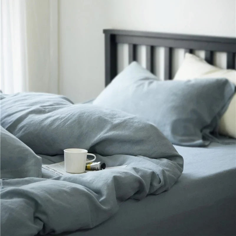 Bedding Set Stonewashed Linen-Cotton Elastic Fitted Sheet