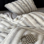 Bedding Set Striped Faux Fur 4-Piece Set
