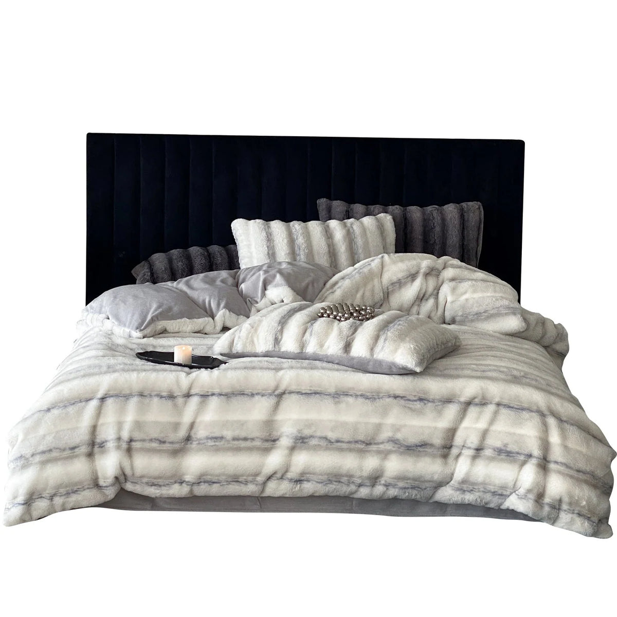 Bedding Set Striped Faux Fur 4-Piece Set