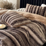 Bedding Set Striped Faux Fur 4-Piece Set