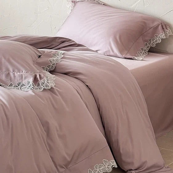 Bedding Set Temperature-Regulating Cotton Satin Lace Border Machine Washable