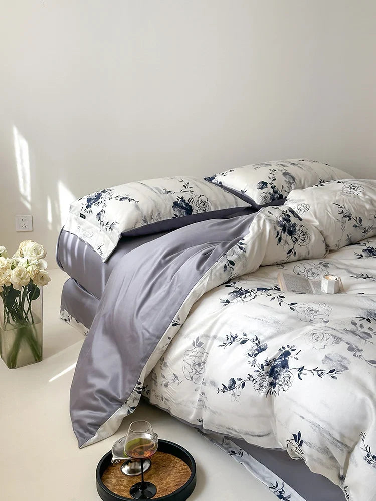 Bedding Set Temperature-Regulating Cotton Satin Reversible 4-Piece