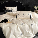 Bedding Set Temperature-Regulating Satin Floral Embroidery