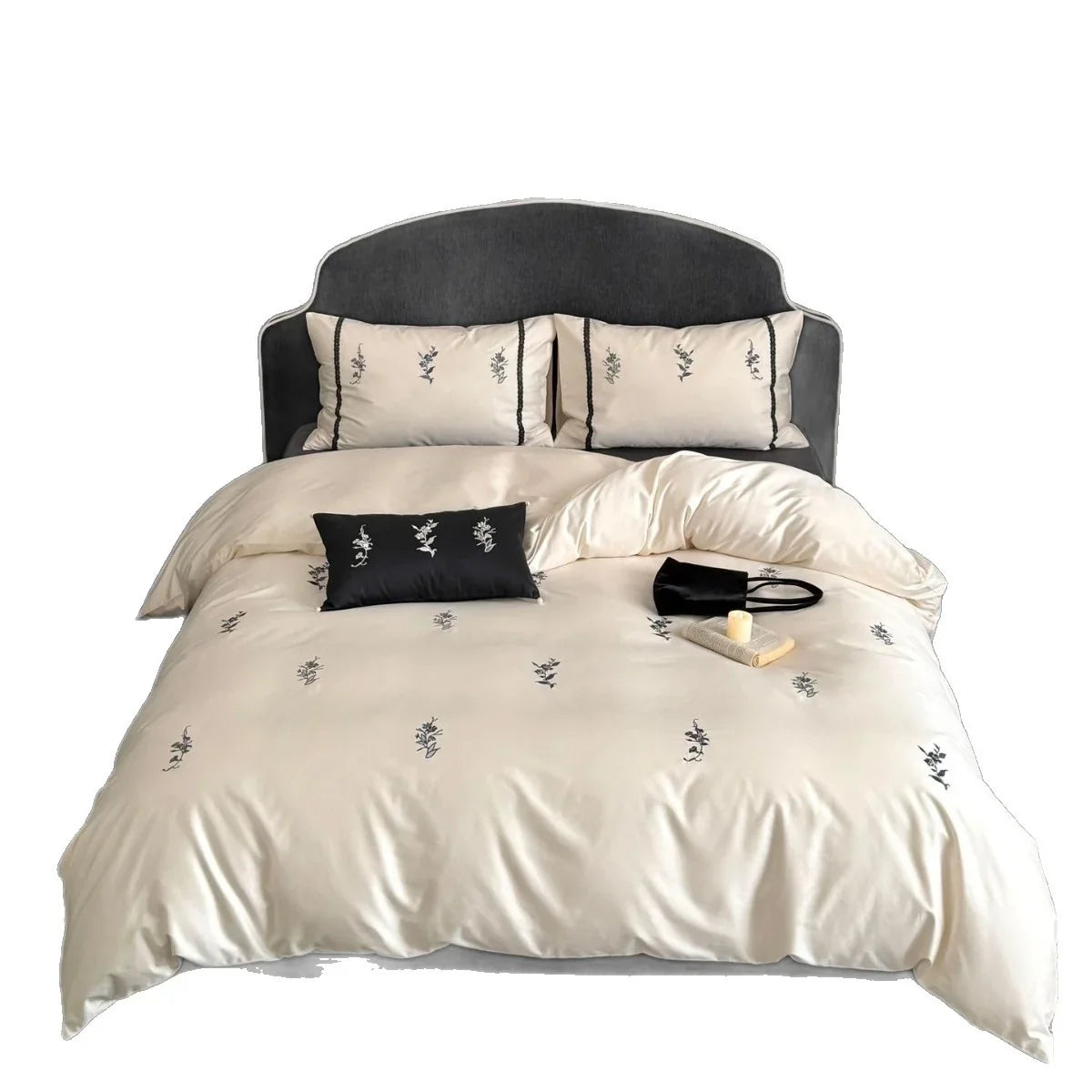 Bedding Set Temperature-Regulating Satin Floral Embroidery