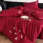 Bedding Set Temperature-Regulating Satin Floral Embroidery Set of 4