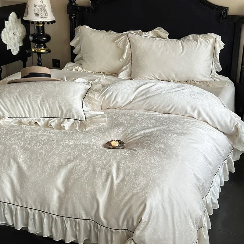 Bedding Set Tencel Cotton Jacquard Ruffle Trim