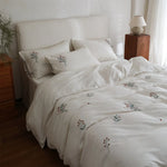 Bedding Set Tencel-Linen Breathable Embroidered & Bow Pillowcases