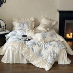 Bedding Set Toile Landscape Print Ruffled Cotton Blend