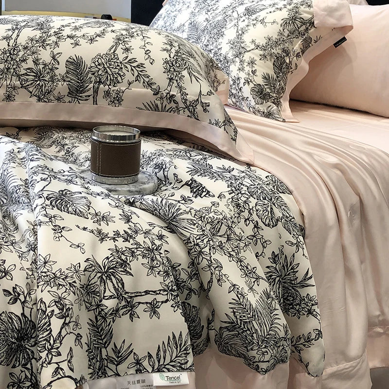 Bedding Set Toile-de-Jouy Cotton Satin Breathable