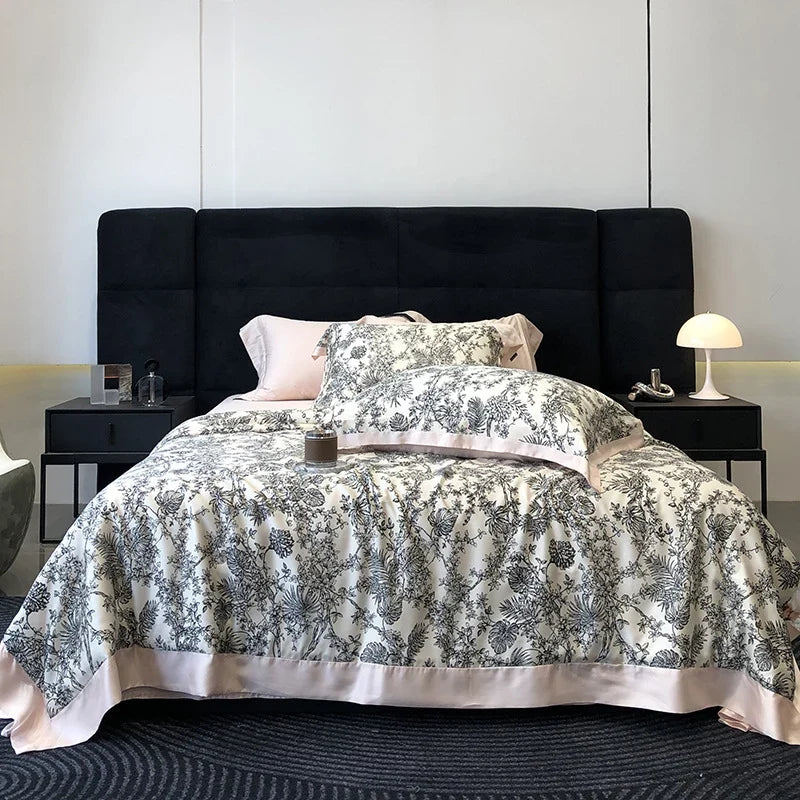 Bedding Set Toile-de-Jouy Cotton Satin Breathable