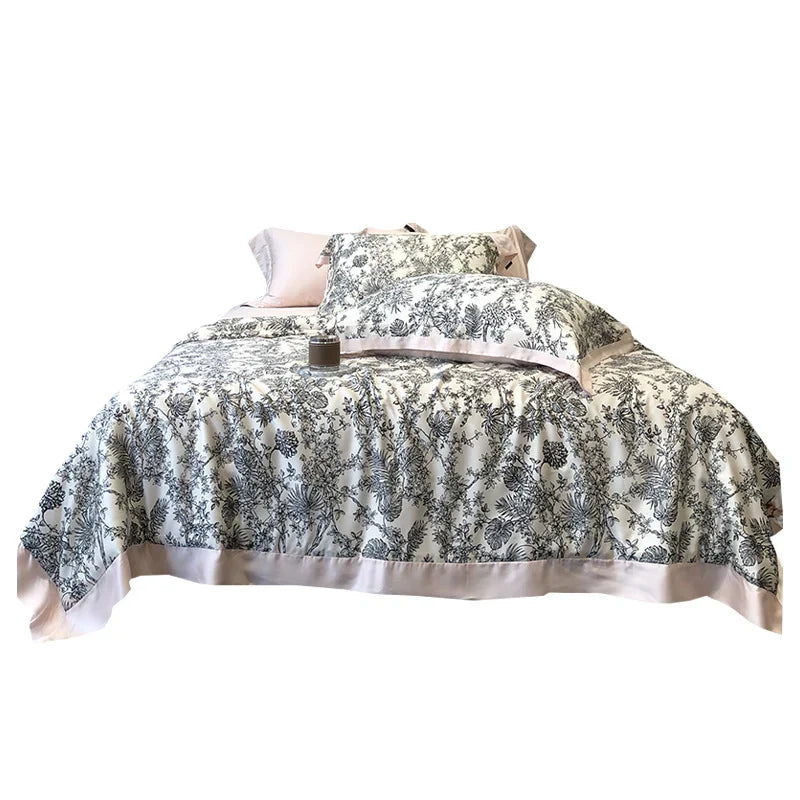 Bedding Set Toile-de-Jouy Cotton Satin Breathable