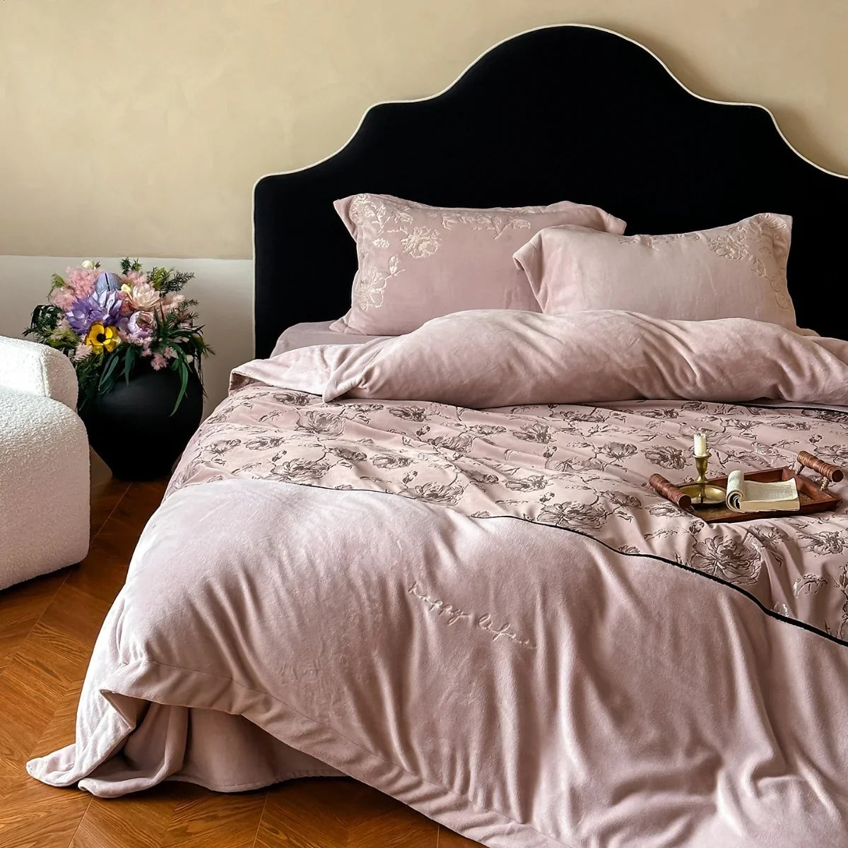 Bedding Set Velvet Floral Embroidery Machine Washable