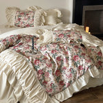 Bedding Set Victorian Floral Cotton Blend Ruffle Detail