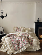 Bedding Set Victorian Floral Cotton Blend Ruffle Detail