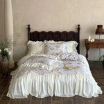 Bedding Set Vintage Floral Ruffle Cotton Satin Machine Washable