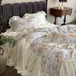 Bedding Set Vintage Floral Ruffle Cotton Satin Machine Washable