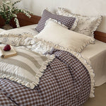 Bedding Set Vintage Patchwork Ruffle Lace Trim 4-Piece Set