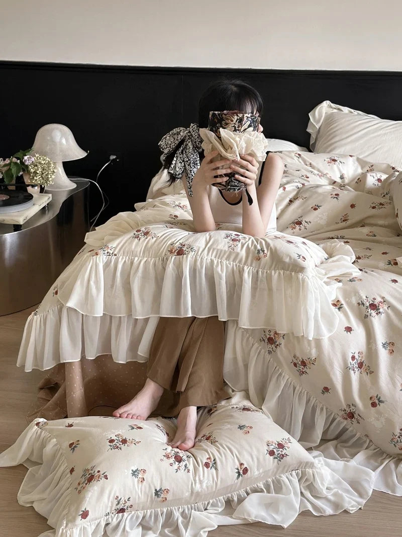 Bedding Set Vintage Rose Print Breathable Cotton Percale