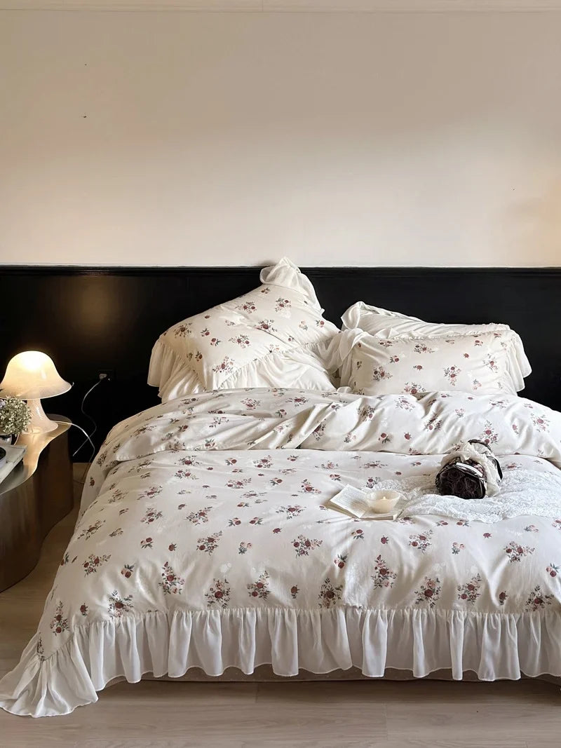Bedding Set Vintage Rose Print Breathable Cotton Percale