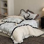 Bedding Set Vintage Toile Ruffled Edge 4-Piece Set