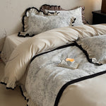 Bedding Set Vintage Toile Ruffled Edge 4-Piece Set