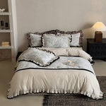 Bedding Set Vintage Toile Ruffled Edge 4-Piece Set