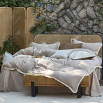 Bedding Set Washed Cotton-Linen Crochet Lace Trim 4-Piece