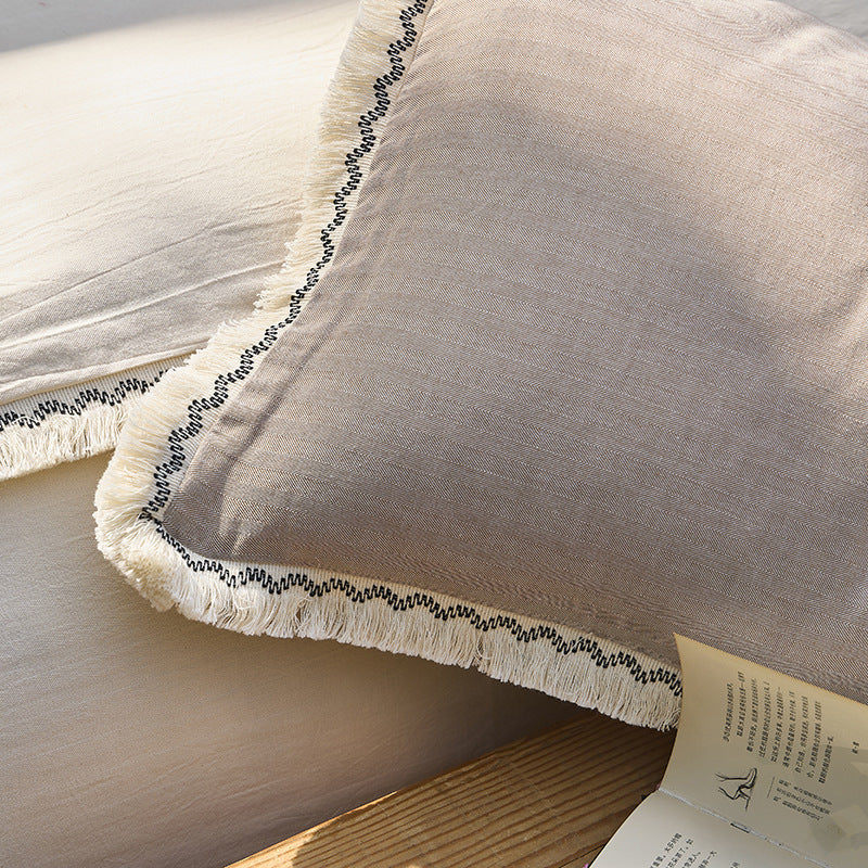 Bedding Set Washed Cotton-Linen Crochet Lace Trim 4-Piece