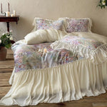 Bedding Set Watercolor Floral Gathered Ruffle