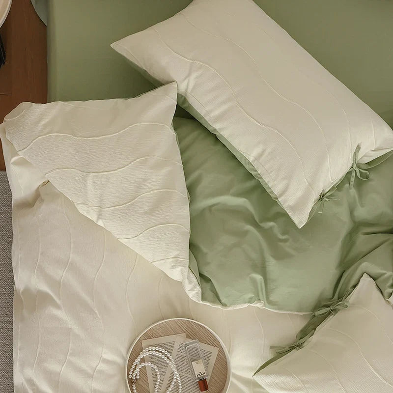 Bedding Set Wave-Textured Cotton Blend Temperature-Regulating
