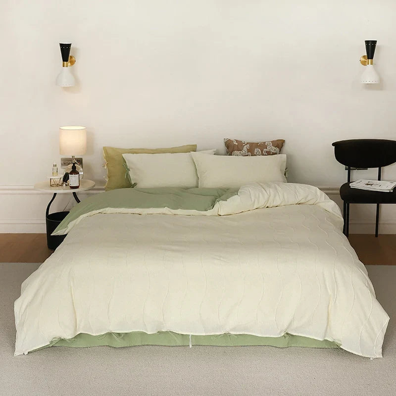 Bedding Set Wave-Textured Cotton Blend Temperature-Regulating